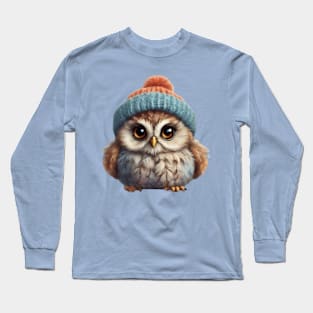 Baby Owl in a Cozy Woolly Hat with Enchanting Eyes! Long Sleeve T-Shirt